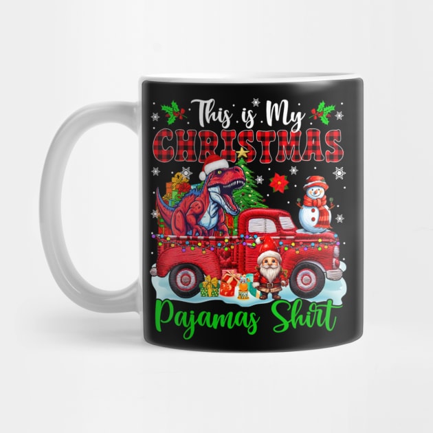 This is My Christmas Pajamas Santa T-Rex On Pickup Truck by Mitsue Kersting